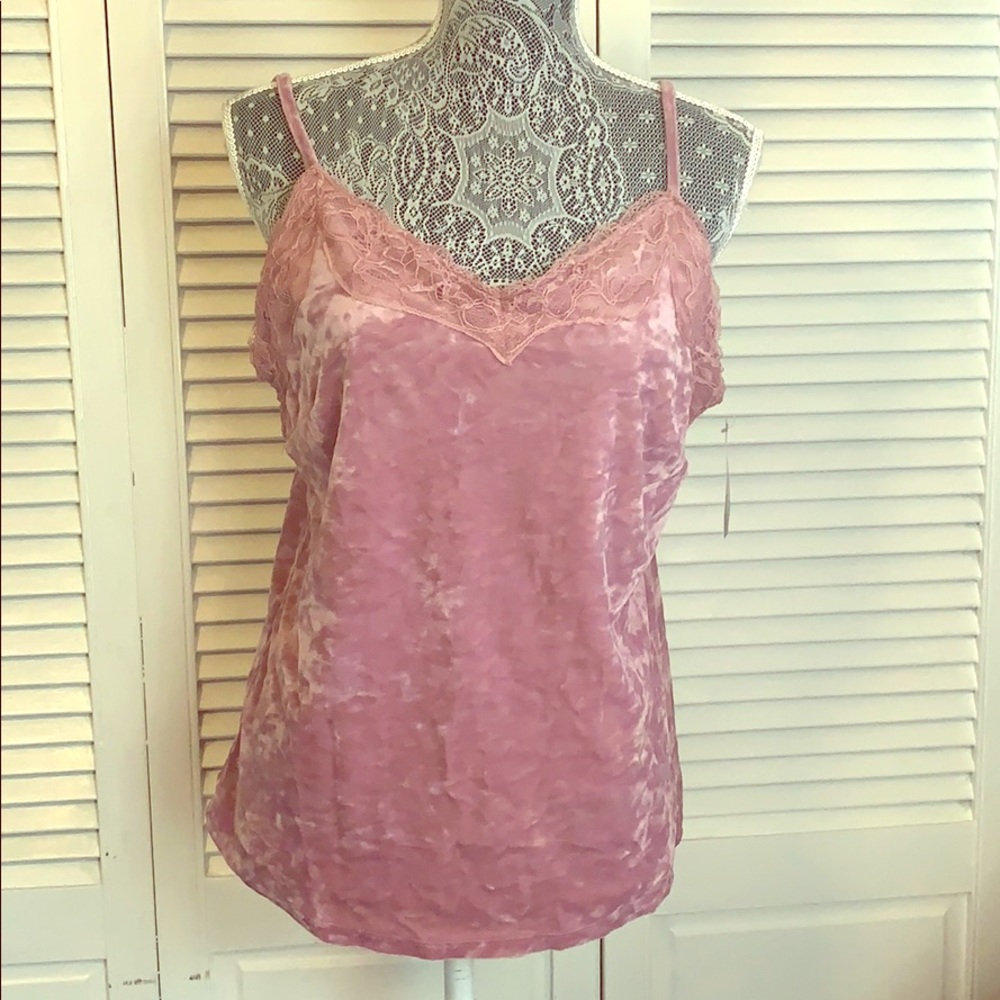 Mauve velvet and lace tank